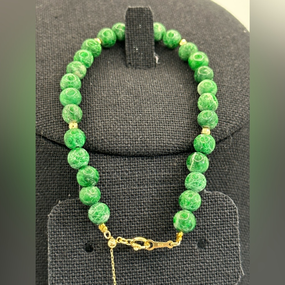 Certified Natural Imperial Jade Bead Bracelet Pure 18K Stamped Real Japan Gold